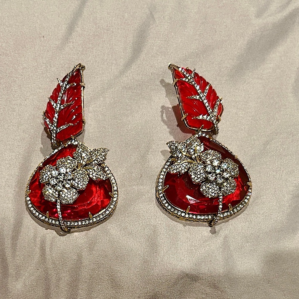 Red Leaf American Diamond (AD) Earrings